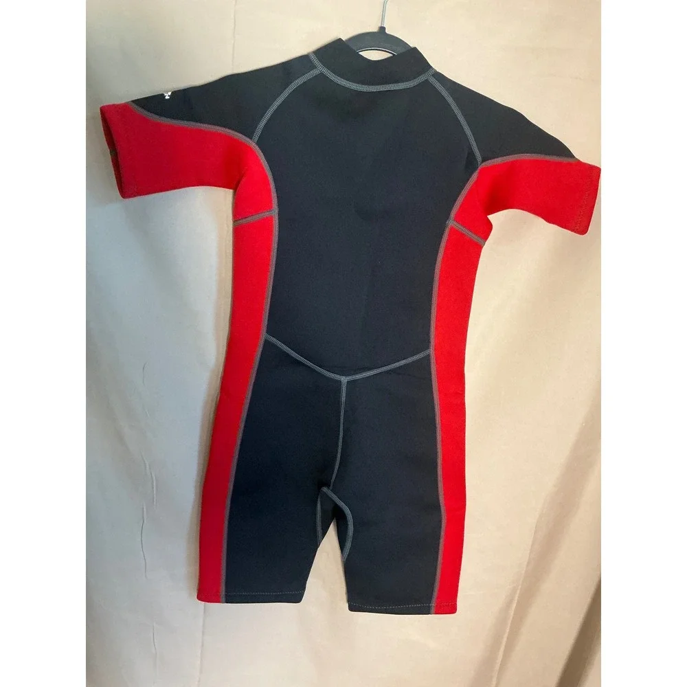 Hevto Wetsuit Kids Size 10 Black Red New 3/2mm Neoprene Shorty Front Zip